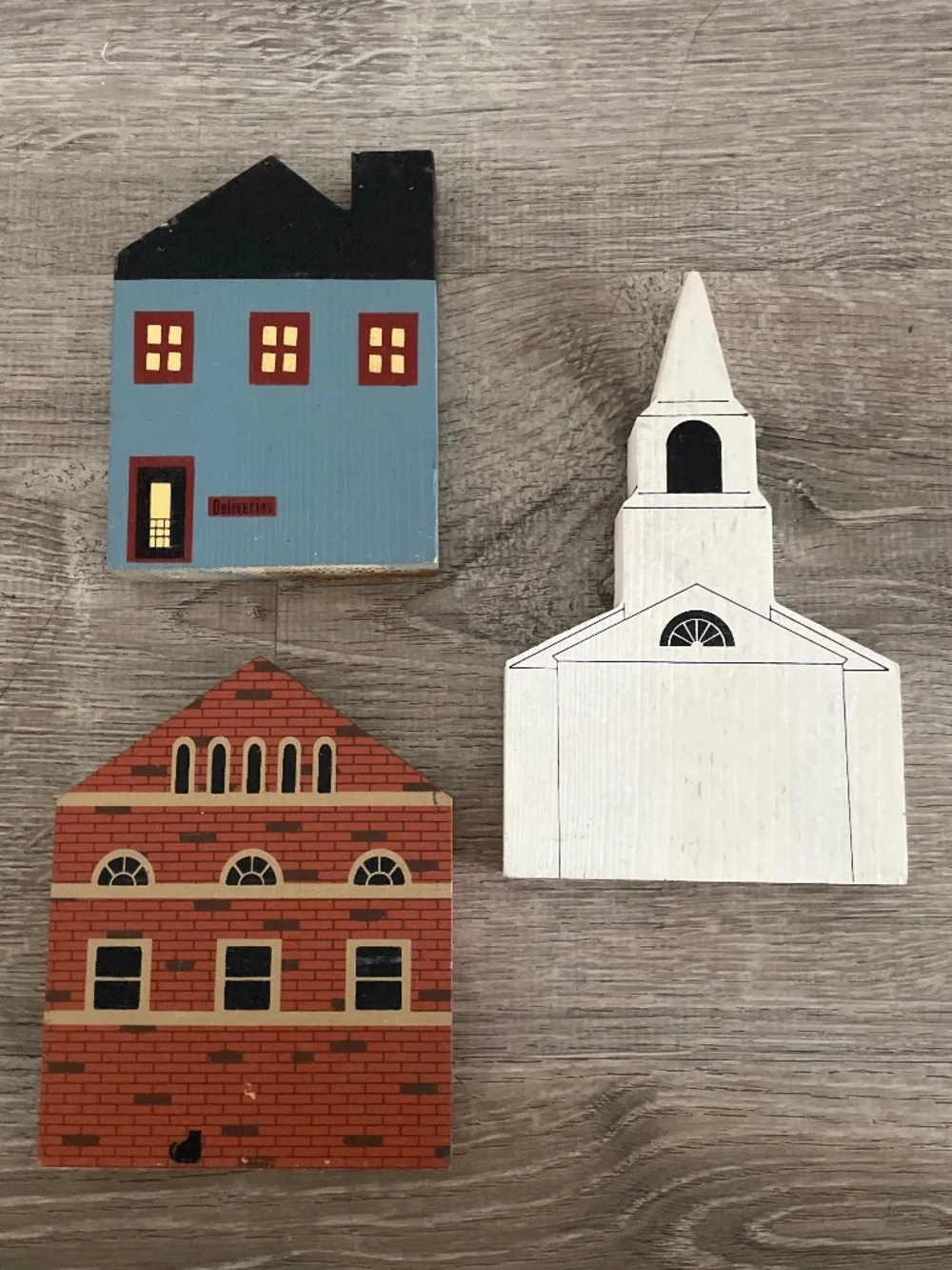 Vintage Cats' Meow Village Wooden Block Lot of 13 Including 7 Buildings - 1980s